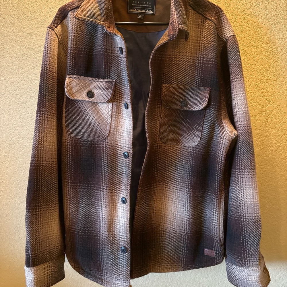 Jachs New York Mens Plaid Wool Blend Shirt Jacket Shacket Brown Tan Black Large